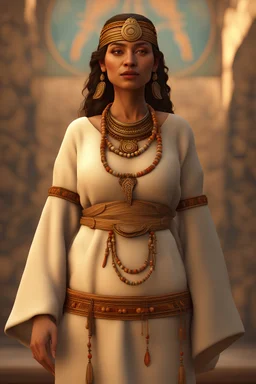 high quality, ultra-realistic, Beautiful women of ancient Aztecs, full body, ancient Arabic civilization, tunics of various lengths, linen garments, agate necklaces, , Kaunakes, bronze ware, a little smile, high adobe walls, luminism, 3d render, octane render, cinematic, Isometric, awesome full color, 8K Ultra HD, by yukisakura, high detailed,