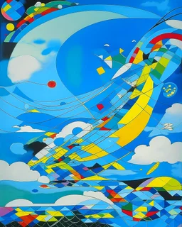 A sky blue sky with geometric clouds painted by Wassily Kandinsky