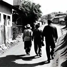 People in 1995 walking on a street in a village, very odd