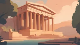 a painting of minotaurus in Ancient Greece, ancient times, old town, reconstruction :: Hellenistic period, Hellenistic town :: traditional classical greek architecture, ancient greek scene painting :: a storybook illustration by James Gilleard, behance contest winner, 2d game art, storybook illustration, rich color palette