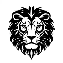 front facing lions face, black and white simplified vector logo