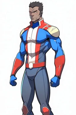 Anime man side character looks like Alfonso Davis , fit body, wearing a superhero suit , aged 25