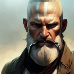 "MIddle aged white human male, with a trimmed but uneven beard, piercing green eyes with slick back hair, head and shoulders portrait, 8k resolution concept art portrait by Greg Rutkowski, Artgerm, WLOP, Alphonse Mucha dynamic lighting hyperdetailed intricately detailed Splash art trending on Artstation triadic colors Unreal Engine 5 volumetric lighting Splash art fantasy realistic digital art, blizzard entertainment, trending on artstation, award winning fantasy art"