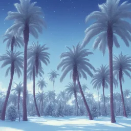 1980's aesthetic vaporwave palm trees in yhe winter snow