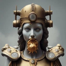 a greek marmor statue of athena, steam punk, scary, horror, realistic, made in octane, cinematic, movie, CGI, ultra-realistic, extremely detailed octane rendering, 8K, VRAY Super Real ar 2:3, dof photorealistic futuristic 50mm lens hard lighting dark gray tintype photograph, realistic lighting, sephia colors