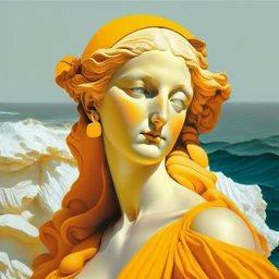 Neoclassicism realistic yellow orange cote d'azur sea woman