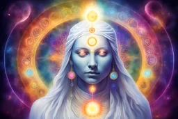 in light meant, kundalini, awaken, light, universe, all chakras in all colours, creatures around,