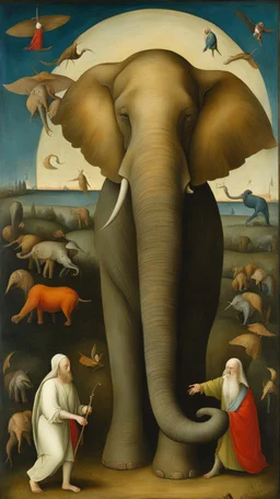 Hieronymus Bosch style , nightmares. Jesus on aa elephant