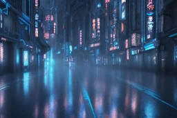 Cinematic, atmospheric, night, Tokyo, dark, rain, high level of detail, high definition, blue neon, futuristic, blender 3d