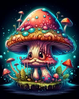 Tattoo design a one liquid cute baby mushroom, hyperdetailed intricately detailed, fantastical, surrealistic, splash screen, pastel colours, fantasy, concept art, 8k resolution, masterpiece inlaid with the Permanent.