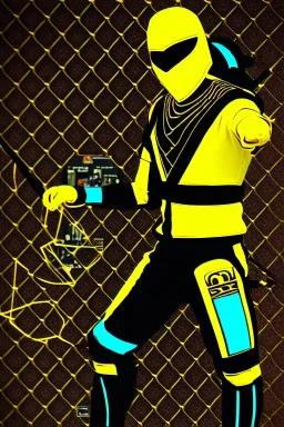 Photograph, HQ. Geometric 3D tiling on the background, Egyptian. Bronze color, Yellow, Black Cyan, Cyber-punk, full-mask, big old AKG headphones, golden rings & disc, fencing mask. Selfie archer. Asa Akira, lightly armored, electronic circuits. Thick tights, thick calves, bend fell, wide hip, flat belly. Ancient artifact attached. Perfect body. Matrix movie clothes, Silver leather area, tippet, latex. Wicked sneakers. Daft Punk, Tron Movie. Haute Couture. 1990's. Ancient telephone microphone.