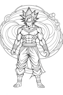 outline art An evolved Superman Goku.Naruto.cinematic lighting, high resolution 3D render art coloring pages with witch, white background, Sketch style, full body, use outline, Mandala style, clean line art, white background, no shadows and clear and well