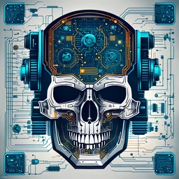 FLAT VECTOR LAYERED IMAGE OF CYBERNETIC SKULL PARTS IN A SCHEMATIC