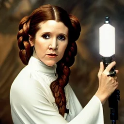 Hyperrealistic, 8k centered photographic portrait of [[Carrie Fisher as Princess Leia in Star Wars]], leica, 35 mm, technicolor, natural colors, telephoto, 24 mm, portrait photo by Annie Leibovitz, film, studio lighting, detailed skin, ultra realistic, bokeh, sharp features