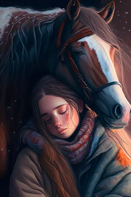 cozy vibes art girl with horse