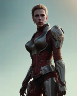 full body, Scarlett Johansson identify face, leather armour , big busty , pintura, ,details,texture,8k quality, florest, Minimalism, Romanticism, Expressionism, Impressionism