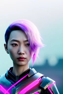 portrait, Asian cyborg woman, samurai warrior :: symmetry photography, cyberpunk style, pink hair, perfect eyes, black samurai army, katana, japanese traditional ornaments, pink, white, black, glow eyes, cinematic, Ultra realistic, dark scene, soft color, highly detailed, unreal engine 5, RTX, ultra detail, 3d, finely drawn, high definition.