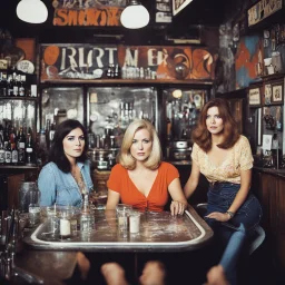 [colour picture: possibilities, one blonde and one brunette] They spoke of the transformative power of words, the need to challenge societal norms, and the responsibility of artists to provoke change. In the sanctuary of the smoky bar, they found solace in their shared vision of a world reborn, where the groovy '60s became a catalyst for revolution, not just in society but within themselves. Together, they vowed to continue their journey, to push boundaries, challenge the status quo, and capture