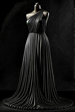 A dark green silk dress, without sleeves,used in pleats, inspired by the fractal in nature.