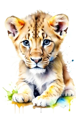 watercolor lion cub