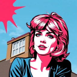 Debbie harry in pop art style, on a building roof
