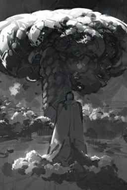 Hiroshima bomb, greyscale, sketch