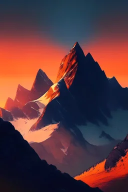 big rock mountains with and orange dawn sky with no clouds close montains