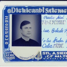 full view of a realistic, United States government-issued card with photo of person, blue color palette, transparent background.