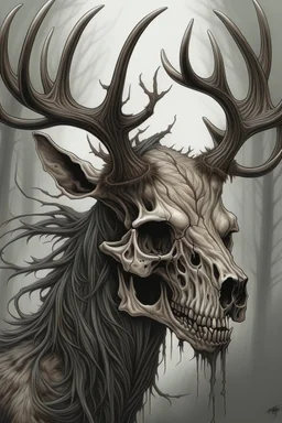 wendigo with deer skull covering head and face