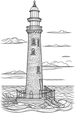 outline art for Lighthouses coloring pages with sitch, white background, Sketch style, full body, only use outline, dementia patients style, clean line art, white background, no shadows and clear and well outlined.