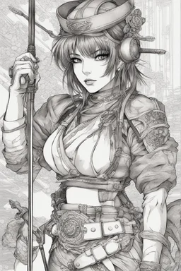 anime girl, Ronin, design for shirt, in the style of Masamune Shirow