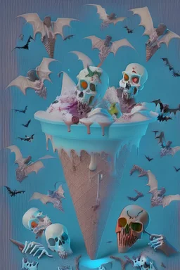 Spooky Ice cream with ghosts and skeletons and bats and blood