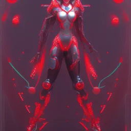 spider goddess, cute cyborg, red, black, star background