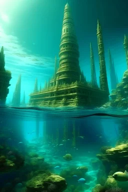 pemandangan atlantis di dalam air dengan peradaban super maju nya