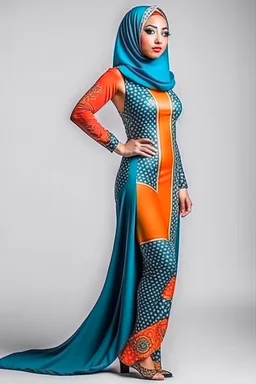 full body portrait of a fit princess with extremely muscular body in hijab and expensive designer swimsuit