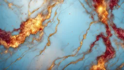 Hyper Realistic Light-Blue & Golden-marble-background with glowing-embers & maroon-scratch-marks vignette-effect