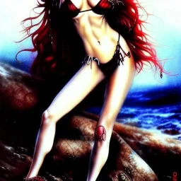 Epic full body picture portrait of busty atletic young beautiful Red Sonja Luis Royo styles