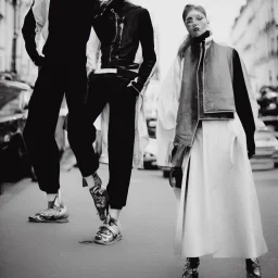 photo of a couple wearing high fashion clothes, balenciaga, Photorealistic photography, 120 mm film, fuji, paris, fashion photography