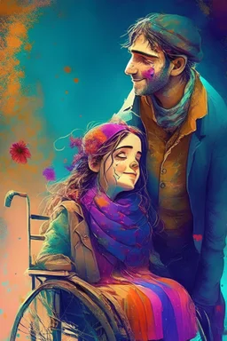 The cruelty of the past between the disabled girl and her lover, the mysterious man، love story, Cheerful colours