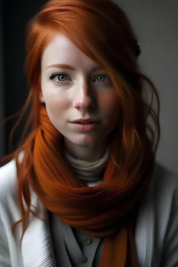 A redhead girl gagged with sculpted abs and scarf