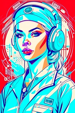 Retro-futuristic intricately drawn nurse Pin up Poster, detailed face. Beautiful woman. in the style of Full body hiphop streetwear drip highly detailed, hyperdetailed painting, complex, 8K, HD