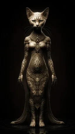 goddess that looks like a beautiful humanoid cat, full body image