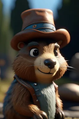 hi detail , gritty cartoon style cowboy bear squirrel , cute with long fur, bokeh like f/0.8, tilt-shift lens 8k, high detail, smooth render, down-light, unreal engine, prize winning, in the style of fallout 4 and gta 4