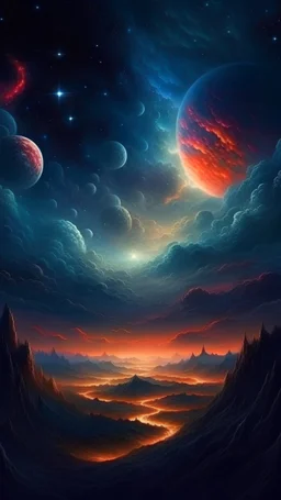 A mesmerizing celestial landscape with swirling nebulas and distant galaxies, Intricate, highfantasy, Insanely detailed, perfect composition, digital art