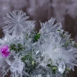 ice crystals, bell-shaped bouquet, reflection