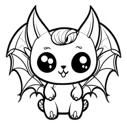 create a 2d black outline, " kawaii kitty with bat wings coloring book for kids", coloring page, low details design, black contour, coloring page design, colorful , card style, coloring page for kids, halloween backgorund,sketch style,