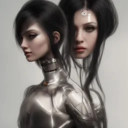 wonderfull portrait just woman robot, long black hair, intricate, sci-fi, cyberpunk, future