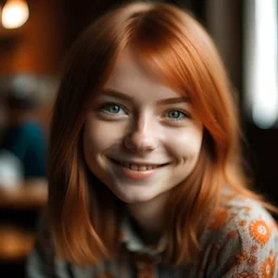 beautiful smiling russian girl with russet hair and gray eyes