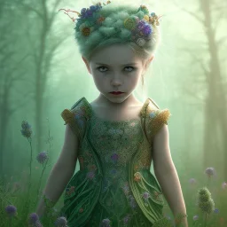 toddler, epic dark queen,tears, forest green, majestic, ominous, wildflowers background, intricate, masterpiece, expert, insanely detailed, 4k resolution, retroanime style, cute big circular reflective eyes, cinematic smooth, intricate detail , soft smooth lighting, soft pastel colors, painted Rena