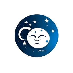 Logo, vector, clean, circle logo with a face looking up at the moon clouds and stars